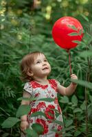 AI generated Little Bloom Toddler Elegance in a Red Floral Spring Dress photo