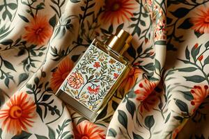 AI generated Chic Heritage Russian Motif Perfume Bottle with Folk Patterns photo