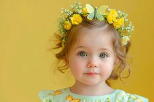 AI generated Pastel Delight Toddler's Playful Outfit with Green and Yellow Butterfly Motif photo