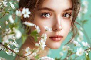 AI generated Nature's Symphony Spring Beauty Woman Banner with Elegance photo