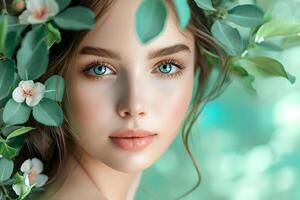 AI generated Nature's Symphony Spring Beauty Woman Banner with Elegance photo