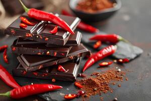 AI generated Spicy Chocolate Fiesta Mexican Bars with Chili Peppers photo
