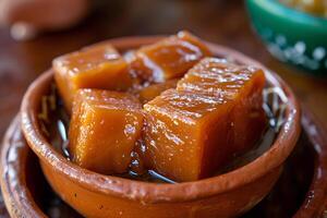 AI generated Folkloric Delight Caramelized Cajeta in Mexican Dessert Close-Up photo