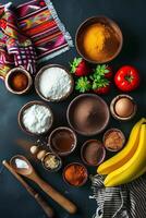 AI generated Culinary Canvas Artistic Array of Mexican Dessert Ingredients photo