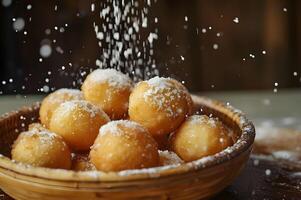 AI generated Folkloric Flavor Bunuelos with Sugar on a Simple Colombian Backdrop photo