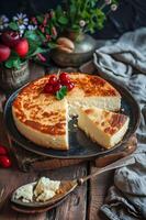 AI generated Culinary Heritage Elegant Folk Presentation of Traditional Russian Dessert photo