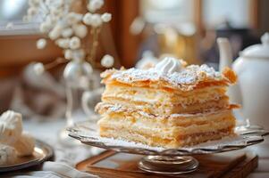 AI generated Culinary Heritage Elegant Folk Presentation of Traditional Russian Dessert photo