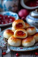 ai generado culinario patrimonio elegante gente presentación de tradicional ruso postre foto