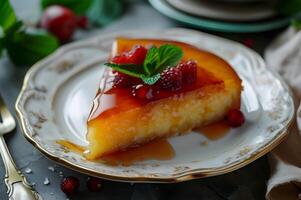 AI generated Culinary Heritage Elegant Portuguese Dessert Captured in Folk-Inspired Splendor photo