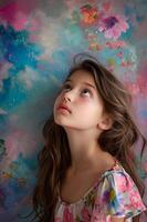 AI generated Bold Elegance Beautiful Girl Adorned by a Vibrant Painterly Background photo
