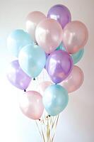 AI generated Airy Elegance Pastel Balloons Clustered Gracefully Against a White Canvas photo