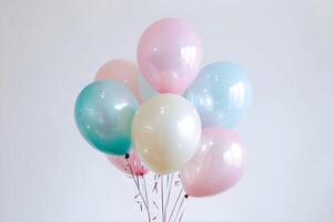 AI generated Airy Elegance Pastel Balloons Clustered Gracefully Against a White Canvas photo