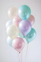 AI generated Airy Elegance Pastel Balloons Clustered Gracefully Against a White Canvas photo