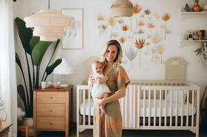 AI generated Nurturing Elegance A Boho Baby Nursery in Cozy Muted Tones photo