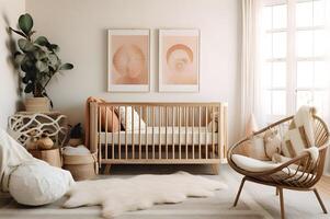 AI generated Nurturing Elegance A Boho Baby Nursery in Cozy Muted Tones photo