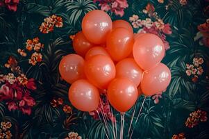 AI generated Floral Elegance Balloon Bouquet Adorning a Charming Floral Wallpaper photo