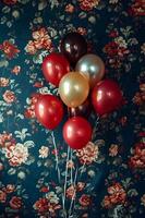 AI generated Floral Elegance Balloon Bouquet Adorning a Charming Floral Wallpaper photo