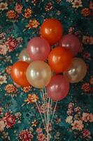 AI generated Floral Elegance Balloon Bouquet Adorning a Charming Floral Wallpaper photo