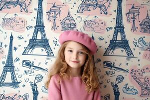 ai generado banner perfecto pequeño Moda íconos de moda de inspiración parisina niños' trajes foto