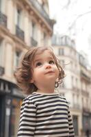 ai generado banner perfecto pequeño Moda íconos de moda de inspiración parisina niños' trajes foto