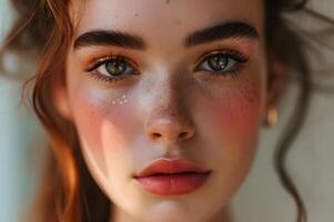 AI generated Soft and Serene Natural Woman's Spring Beauty in Subtle Makeup photo