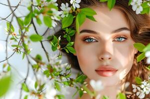AI generated Enchanting Greens Woman's Beauty Springs to Life in Spring Banner photo