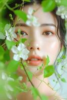 AI generated Enchanting Greens Woman's Beauty Springs to Life in Spring Banner photo