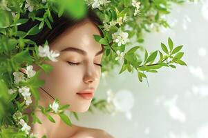 AI generated Enchanting Greens Woman's Beauty Springs to Life in Spring Banner photo