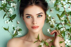 AI generated Enchanting Greens Woman's Beauty Springs to Life in Spring Banner photo