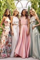 AI generated Springtime Soiree Wedding Guest Elegance in Woman's Floral Outfit photo