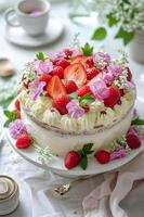 AI generated Springtime Splendor Beautiful Strawberry Pie, A Delightful Dessert photo