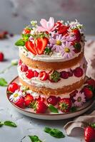 AI generated Springtime Splendor Beautiful Strawberry Pie, A Delightful Dessert photo