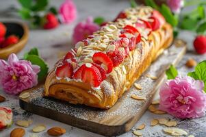 AI generated Springtime Splendor Beautiful Strawberry Pie, A Delightful Dessert photo