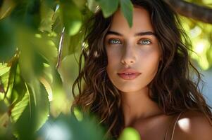 AI generated Gentle Grace A Fresh Spring Banner Celebrating Natural Woman Beauty photo