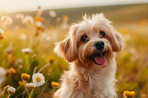 AI generated Springtime Wag A Beautiful Banner featuring a Happy Dog in Nature photo