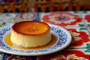 ai generado tarta de queso armonía complacer en el riqueza de Español Flan Delaware queso foto