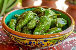 AI generated Burst of Flavor Blistered Green Peppers in a Tapas Fiesta photo