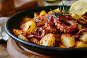 ai generado gallego elegancia tapas banquete de pulpo un la gallega foto