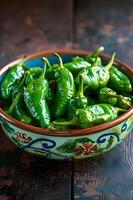 AI generated Burst of Flavor Blistered Green Peppers in a Tapas Fiesta photo