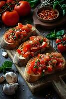 AI generated Tomato Toast Delight Pan con Tomate with a Rustic Folk Flair photo