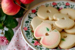 ai generado hecho en casa felicidad acogedor corazón de manzana postres en libro de cocina gloria foto