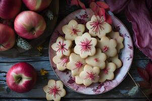 ai generado hecho en casa felicidad acogedor corazón de manzana postres en libro de cocina gloria foto