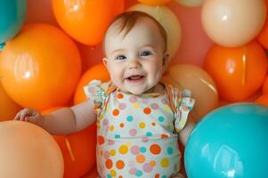 ai generado adorable niñito conjunto inspirado en el arcoiris delicado monería foto