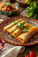 AI generated Tantalizing Tamales A Tale of Flavor on a Talavera-Style Platter photo