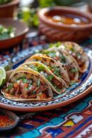 AI generated Aromatic Tacos al Pastor Traditional Pottery and Cookbook Style photo