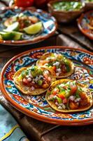 AI generated Sopes Sensation Talavera Plate Presentation in Cookbook Style photo