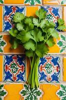 AI generated Vibrant Essence Fresh Mexican Ingredients with Folk Pattern Background photo