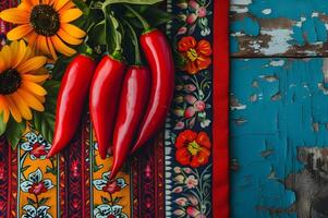 ai generado negrita cosecha vibrante colores y Fresco mexicano ingredientes en gente diseño foto