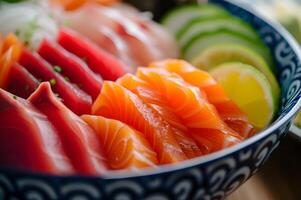 ai generado japonés culinario arte gente antecedentes con sashimi destacar foto