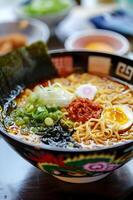 AI generated Japanese Ramen Elegance Folk-Design Close-Up photo